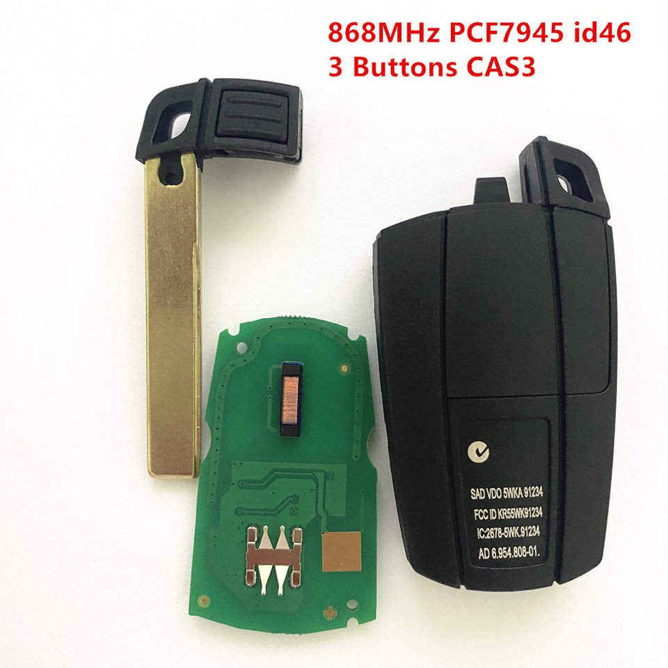

1 шт./лот, 3 кнопки, полуумный дистанционный ключ CAS3, 868 МГц, PCF7945 id46 чип для BMW E60 E61 E90 1 3 5 6 7 серии брелок (без логотипа)
