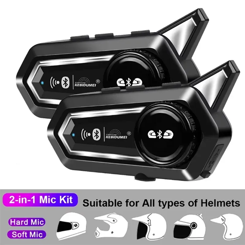 

1/2x мотоциклетный Bluetooth-гарнитура для шлема, домофон, 1000 мАч, МОТО-коммуникатор, 500 м, домофон, комплект громкой связи с фонариком