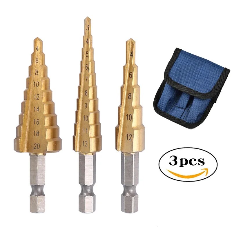 

Ступенчатые сверла Xuhan tools, титановое покрытие, 3 шт.