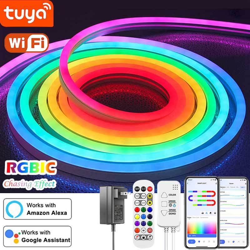 

Светодиодная Лента TUYA Neon RGBIC Dreamcolor, 5-24 В, Силиконовая Веревка, 84 Светодиода/м, Синхронизированная С Музыкой