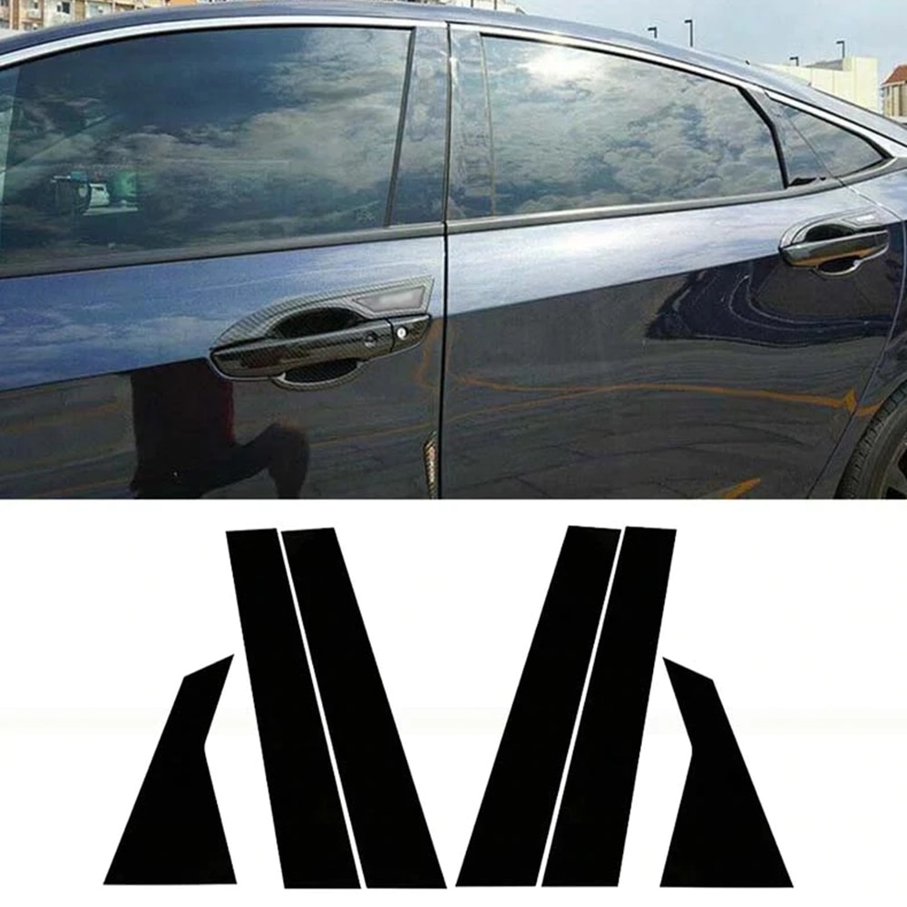 

6 шт., автомобильные аксессуары для Honda Civic 10, 2016, 2017, 2018, 2019, 2020, глянцевые черные столбики для дверей и окон, комплект обшивки