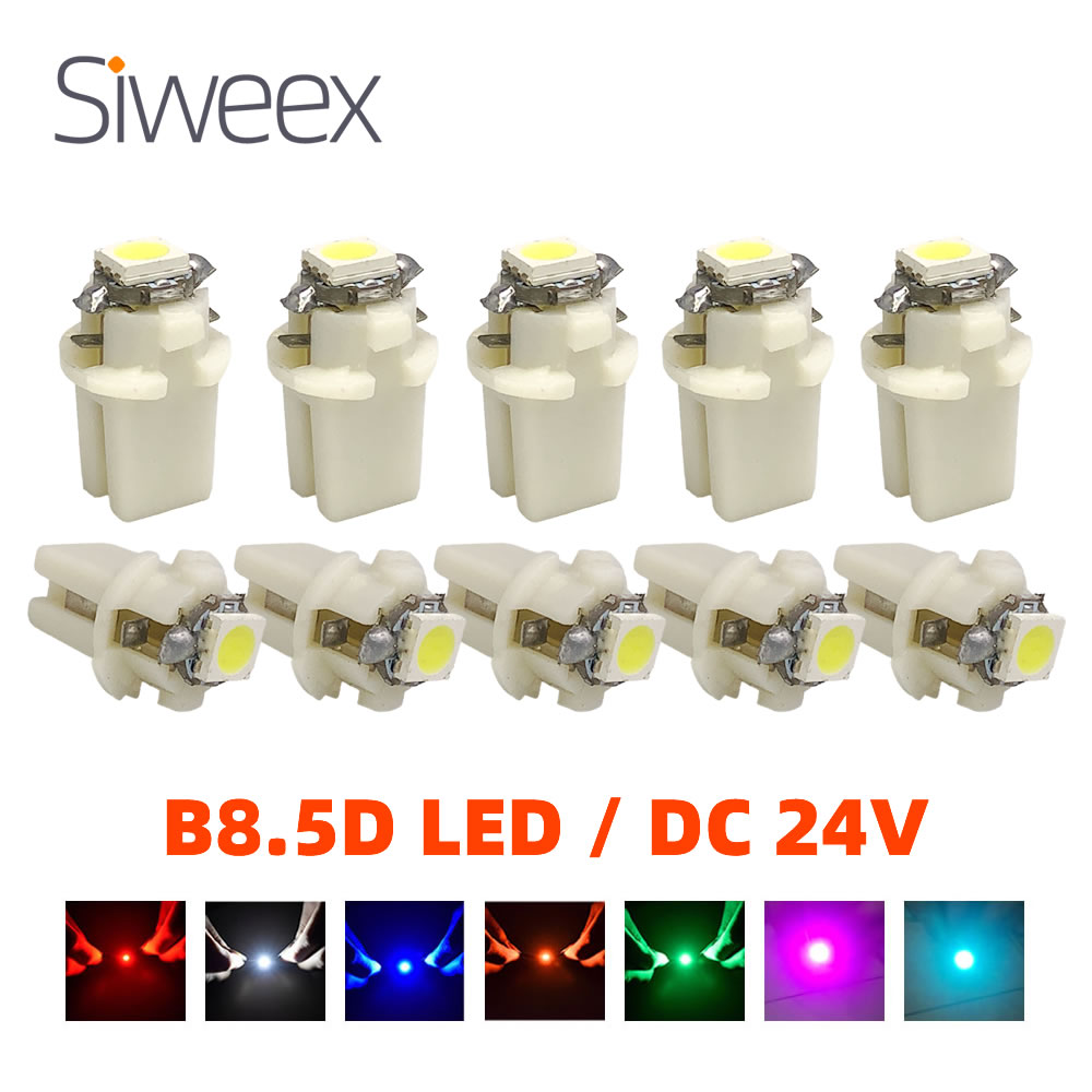 

10 шт. B8.5D DC 24 В LED 5050 SMD лампа для грузовиков, автобусов, приборных панелей, индикаторов приборной панели, белый, красный, зеленый, синий, желтый T5