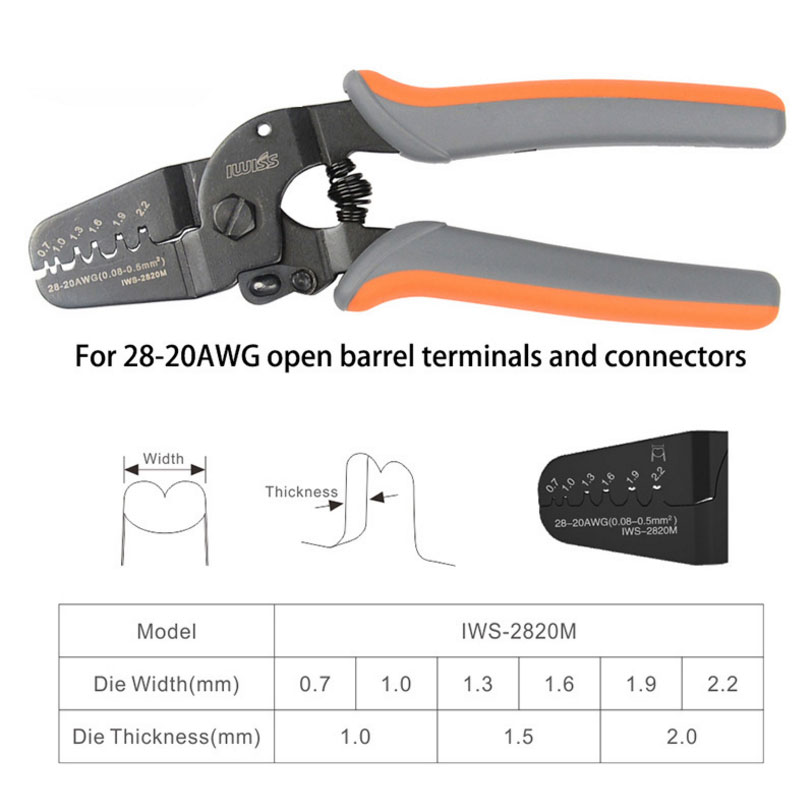 

IWS-2820 щипцы IWISS Mini Micro Open Barrel обжимные инструменты для AWG28-20 JAM Molex Tyco JST2.54 клеммы и соединители