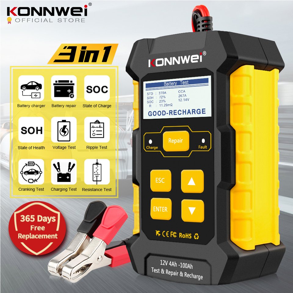 

KONNWEI KW510 Полностью автоматический тестер автомобильного аккумулятора 12 В Импульсный ремонт 5А Зарядные устройства для аккумуляторов Влажный сухой гель AGM Свинцово-кислотный инструмент для ремонта автомобилей