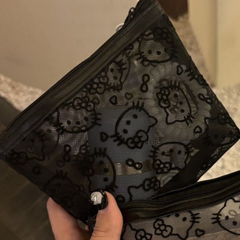 

Корейская сексуальная черная кружевная сумка для хранения Hello Kitty, японская кавайная очаровательная сумка для хранения Hello Kitty, портативный подарок на день рождения