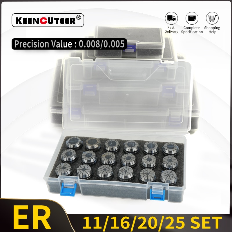 

Комплект цанг KEENCUTEER 0.008/0.005 ER11 ER16 ER20 ER25 для фрезерования