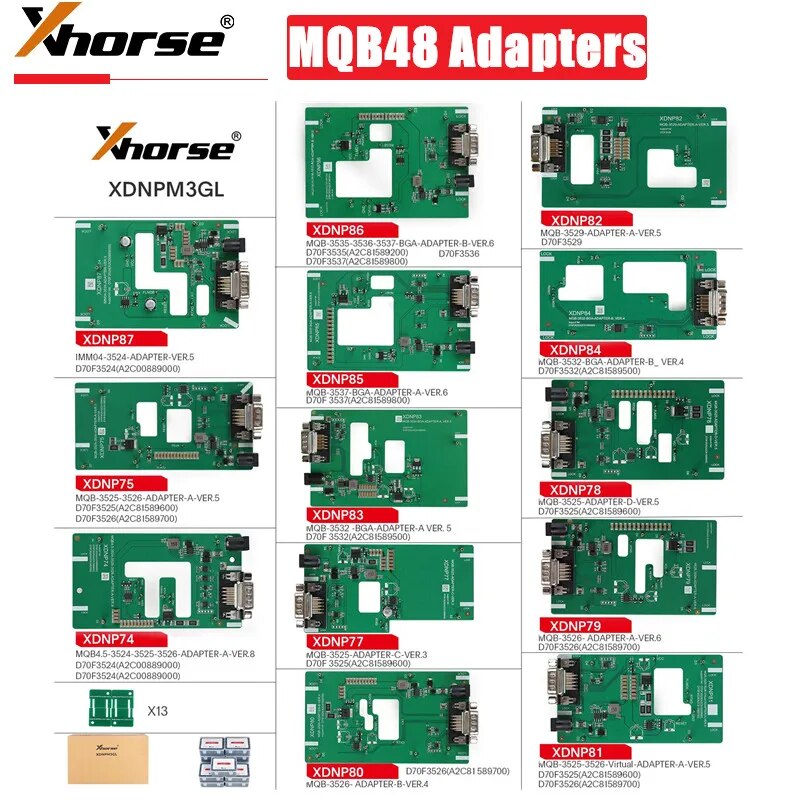 

2024 Xhorse MQB48 адаптеры XDNPM3GL MQB48 Без припоя 13 Полный комплект используемый с мульти-PROG/VDI PROG/ Key Tool Plus Pad