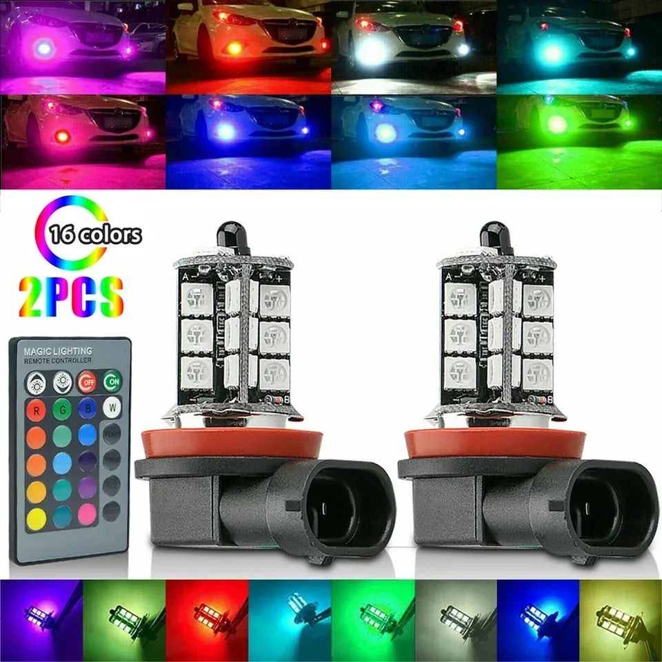 

2X RGB H8/H11 H7 H4 Автомобильные светодиодные противотуманные фары 5050 27SMD Чипы Изменение цвета Пульт дистанционного управления Aotu Фара Лампа с 12 В 24 В