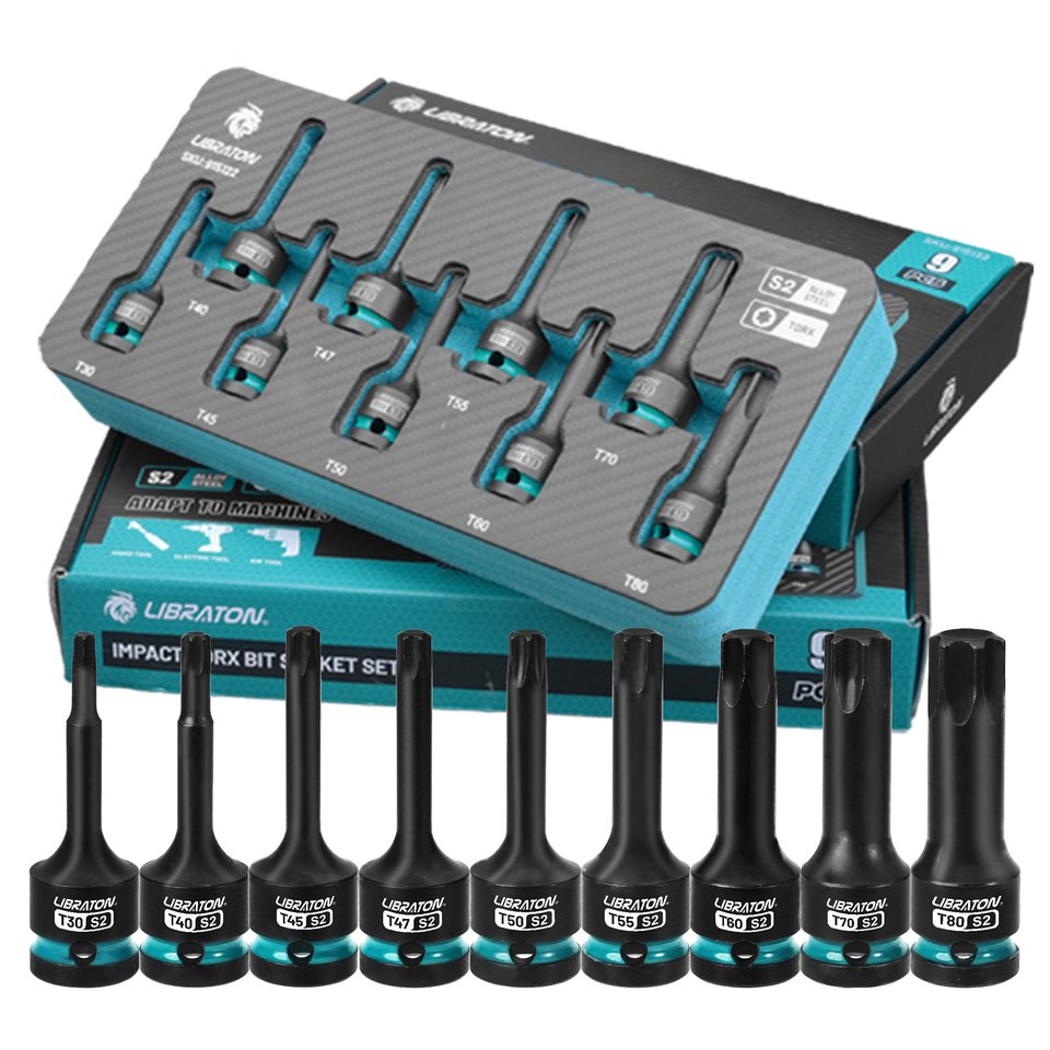

LIBRATON, набор торцевых головок Torx, S2 сталь, 9 шт., T30-T80