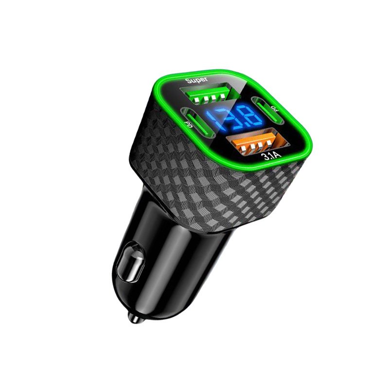 

Автомобильное зарядное устройство USB C Dual PD 4 в 1 с дисплеем напряжения, адаптер для сверхбыстрой зарядки для iPhone Xiaomi Oppo Vivo Samsung