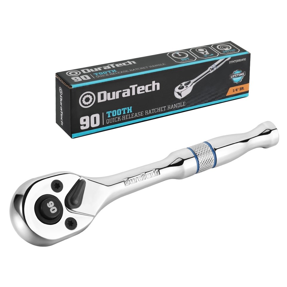 

DURATECH, 3 шт., приводная трещотка, 1/4 дюйма, 3/8 дюйма, 1/2 дюйма, быстросъемный трещоточный ключ с 90 зубьями, двусторонний хромированный сплав, полностью полированный