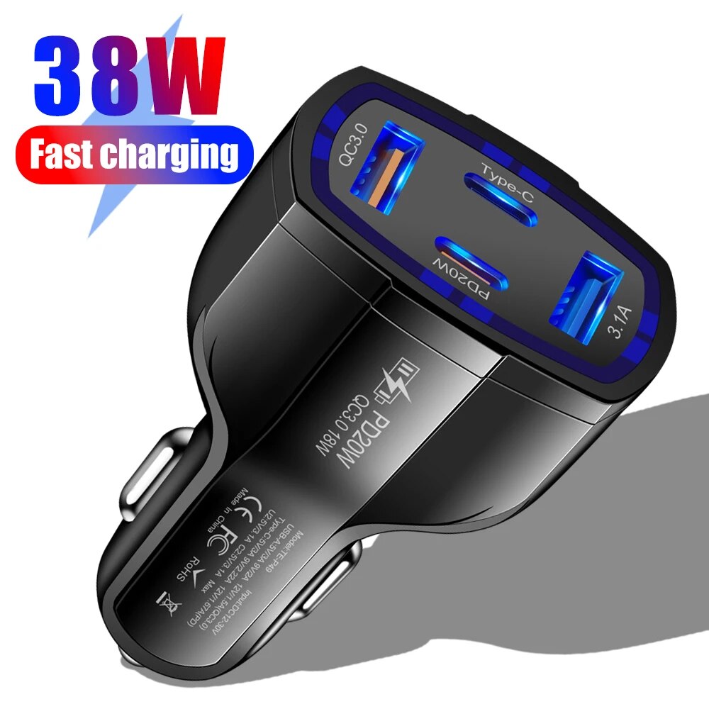 

Автомобильное зарядное устройство, 38 Вт, 2USB + 2USB-порта