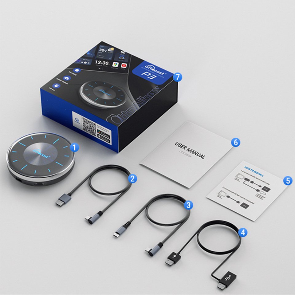 

OTTOCAST OttoAibox P3 CarPlay AI Box Беспроводная Android Auto Smart TV Box Поддержка выхода HDMI Автомобильные аксессуары для Benz VW Audi