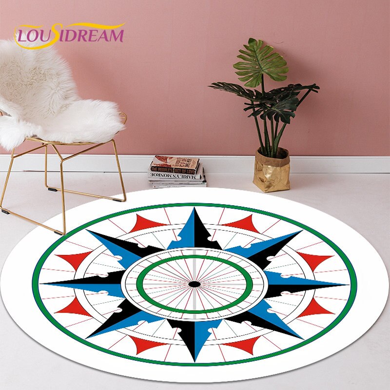 

3D мультяшный ретро-ковер с компасом, круглый ковер, ковер для гостиной, детский нескользящий напольный коврик, коврик для домашних животных