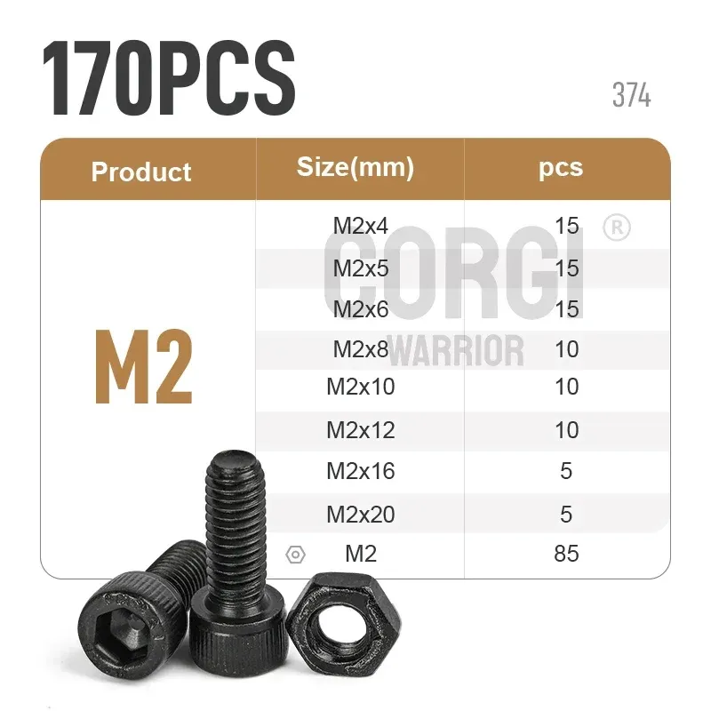 

Черные метрические винты Corgi Warrior DIN912 12.9 набор М2-М6