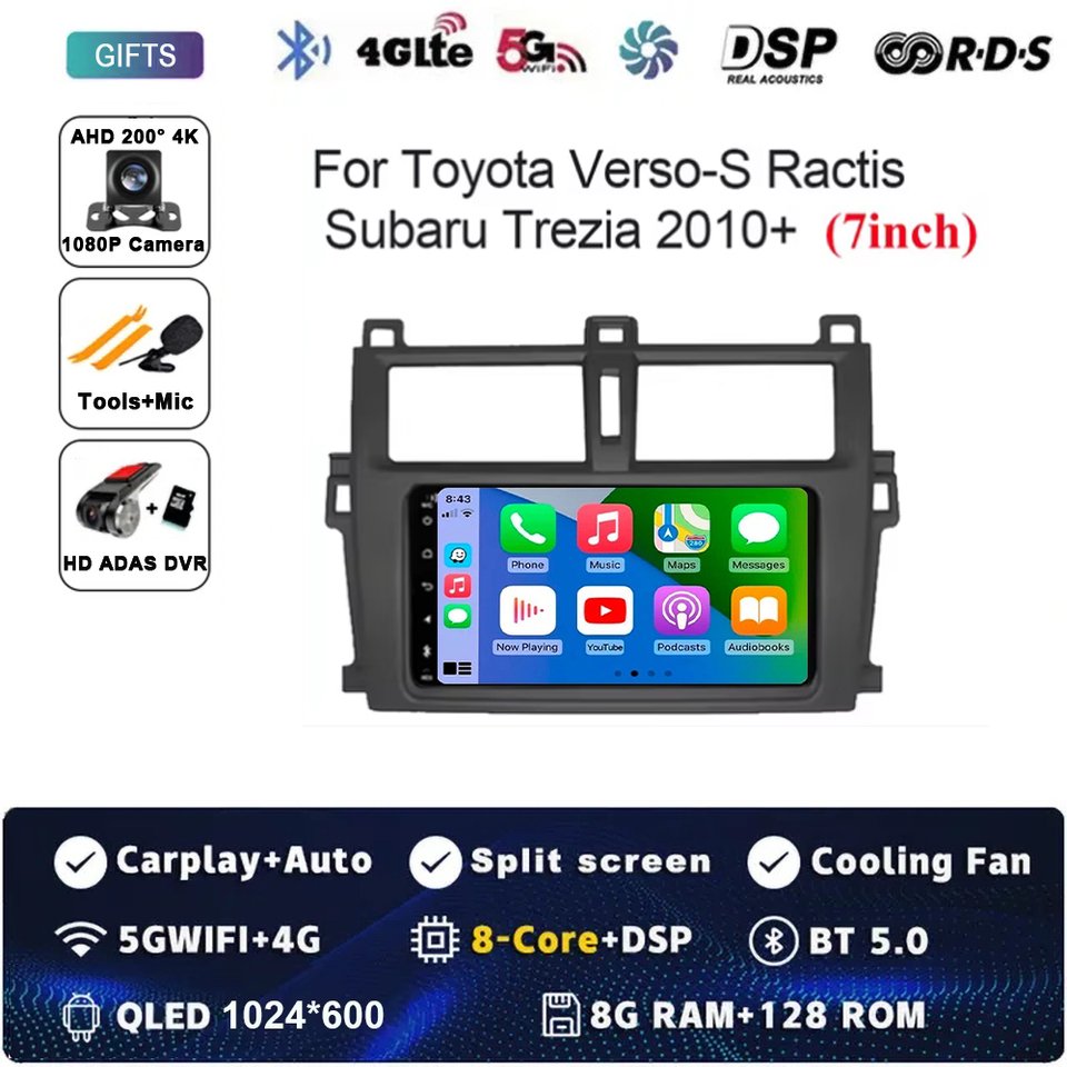 

Автомобильный радиоприемник, мультимедийный видеоплеер для Toyota Verso-S Ractis Subaru Trezia Android 14, авто Carplay навигация, GPS 4G + WIFI DSP RDS