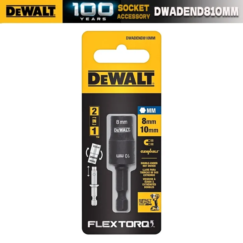 

DEWALT FLEXTORQ 2 в 1, двусторонняя розетка 8/10 мм и короткий удлинитель для ударной дрели, аксессуары для электроинструментов DWADEND810MM