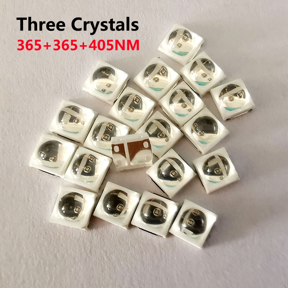 

10 шт., три кристалсветодиодный 2 Вт, Epistar 365nm + 365nm + 405nm, светодиодные диоды светодиодная УФ-лампа для ногтей светодиодный Светодиодная лампа для ногтей, лампа для ногтей, SMD5050 5054 светодиодный ная лампа для маникюрного аппарата «сделай сам