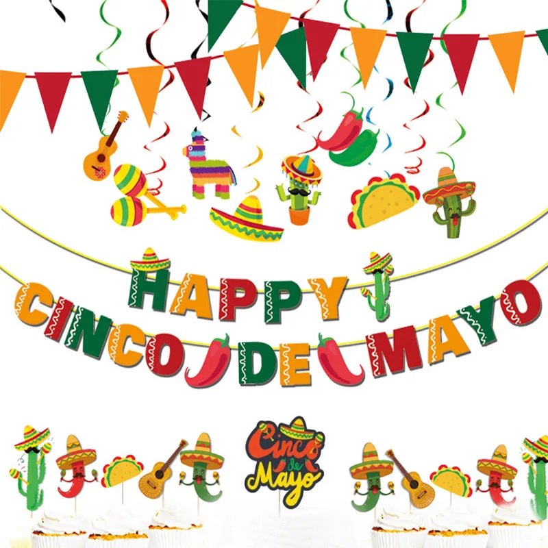 

Мексиканская тематическая гирлянда с надписью "Cinco de Mayo" и набор для украшения торта JAUNTILY