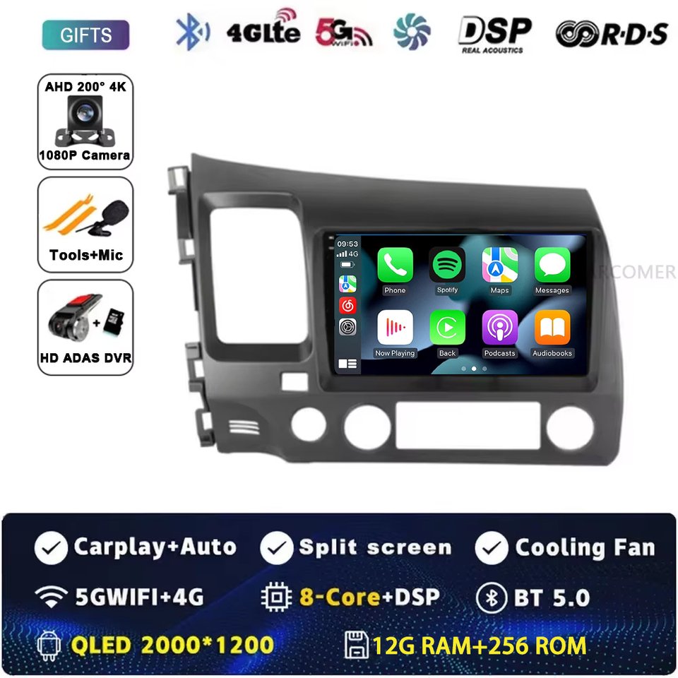 

Для Honda Civic 8 FK FN FD 2005-2012 Android 15 2K QLED Android Автомобильный радиоприемник Мультимедийный видеоплеер GPS Стерео CarPlay Головное устройство