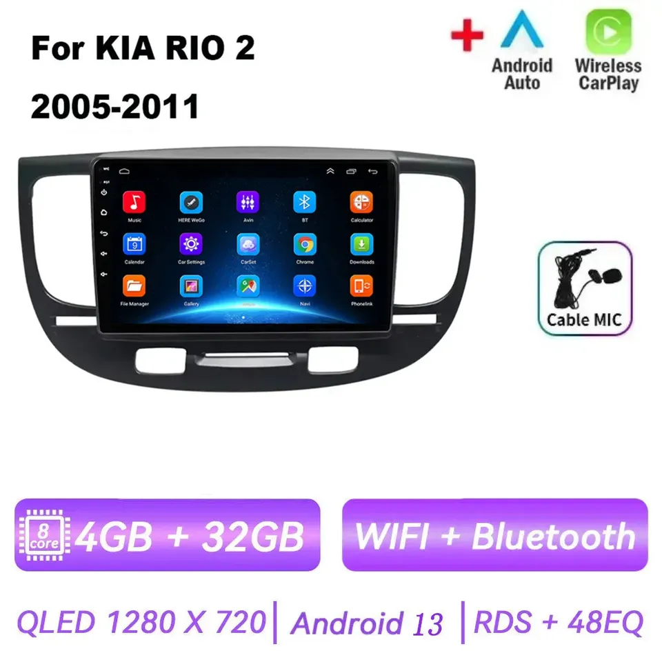 

Автомагнитола на Android 13 для KIA RIO 2 RIO2 2005 - 2011 мультимедийный плеер 2 Din Carplay Стерео GPS карта DVD DSP головное устройство 2 Din