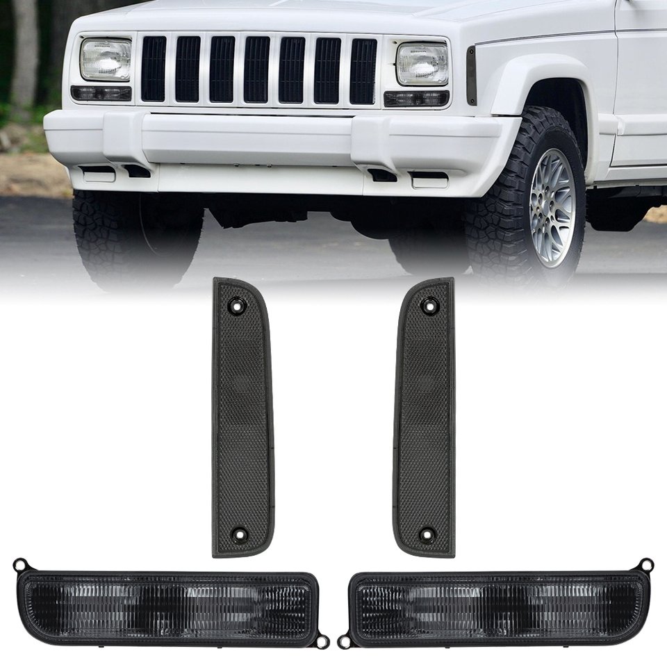 

Левый и правый боковой сигнальный фонарь для Jeep XJ 1997-2001 1998 1999 2000 Combo Cystal Clean Smoke Bumper, комплект угловых боковых габаритных фонарей