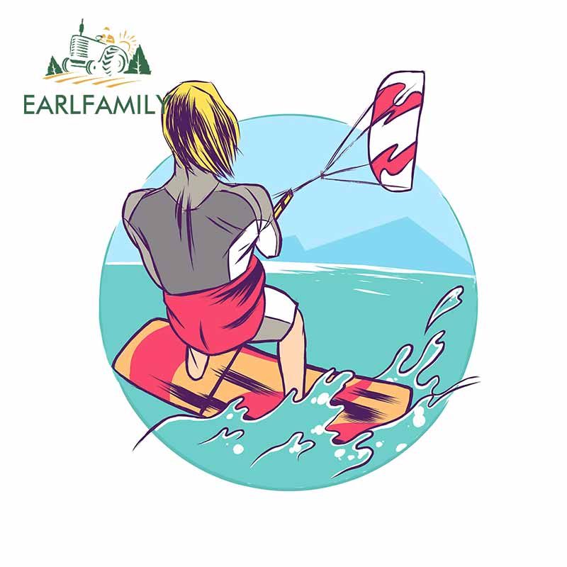 

EARLFAMILY 13 см x 11,9 см для кайтсерфинга, автомобильная наклейка на окна, холодильник, силуэт кемпера, украшение бампера