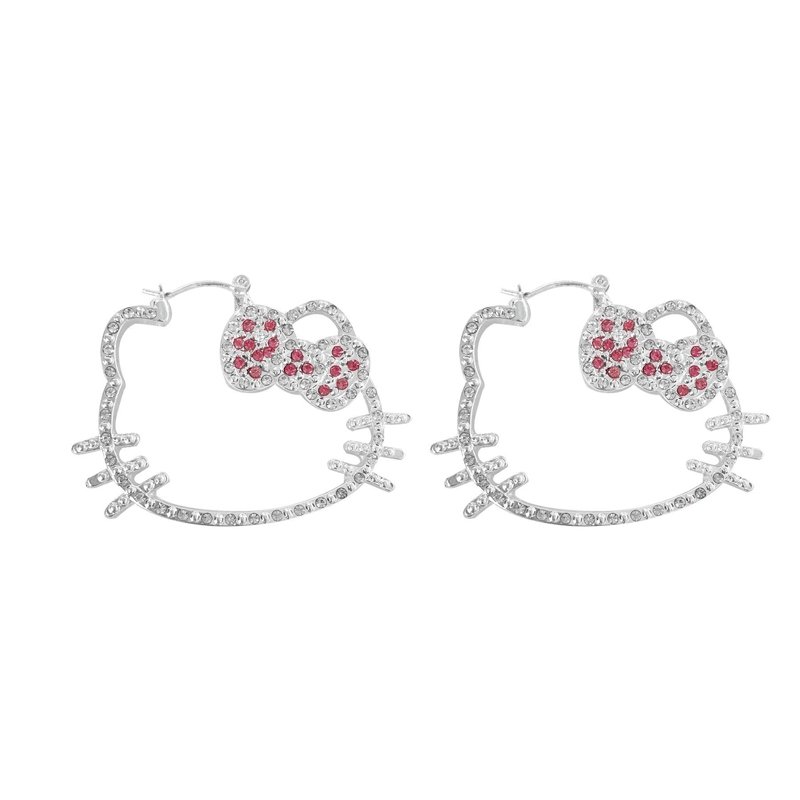

Винтажные розовые блестящие серьги «Hello Kitty» для женщин, кавайные серьги с кристаллами, аксессуары «Hello Kitty», милый японский подарок на день рождения