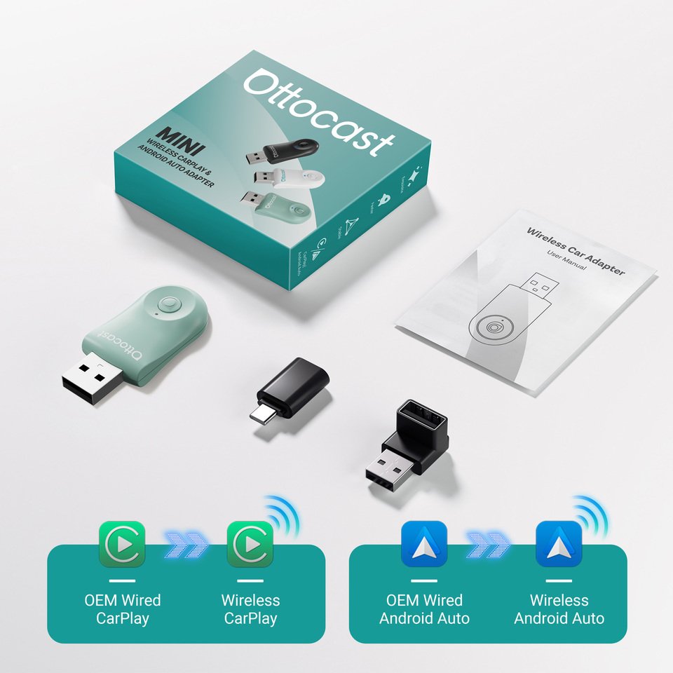 

OTTOCAST MINI адаптер беспроводной CarPlay Android Auto USB ключ Bluetooth автомобильные аксессуары 2025 для VW Mazda Chery Toyata Ford