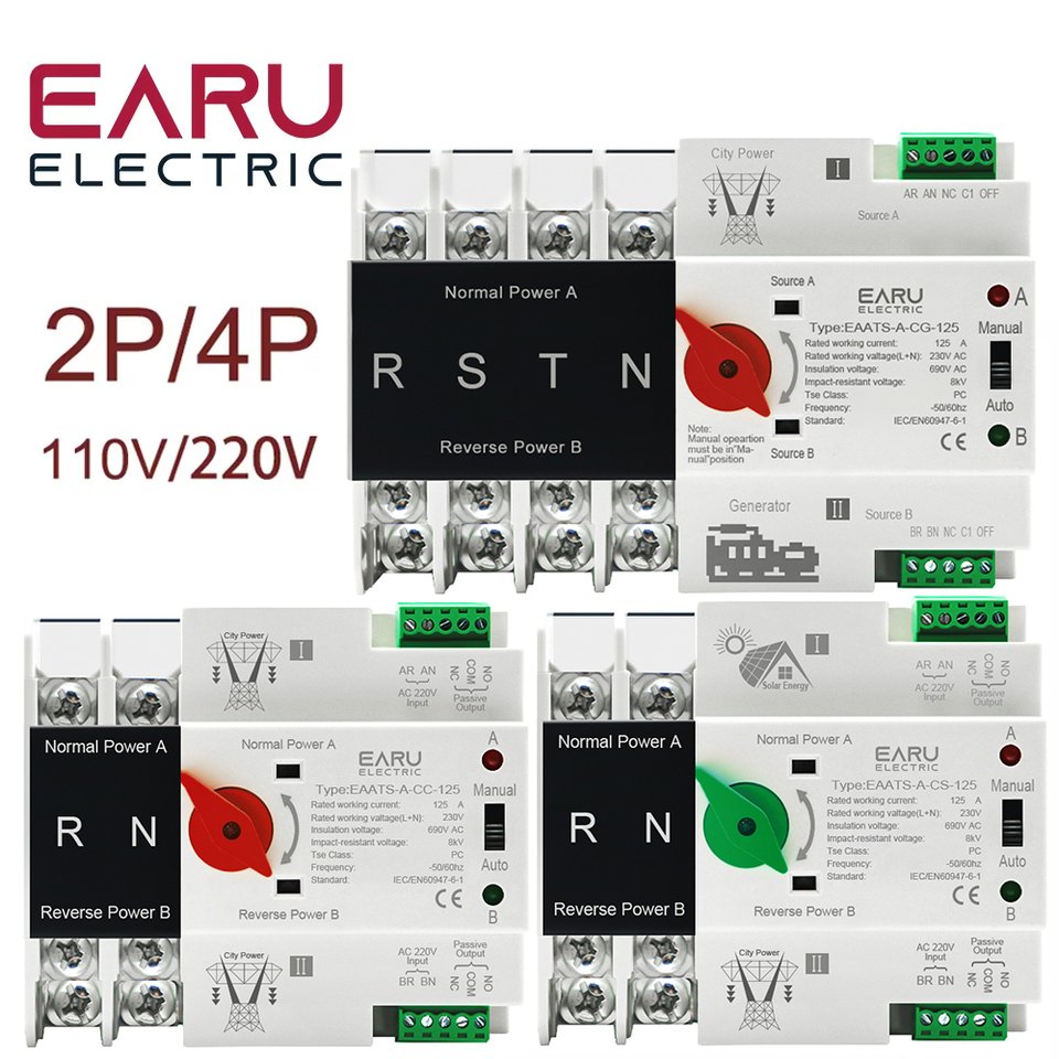 

Автоматический резервный переключатель EARUELECTRIC 2P 4P 125A