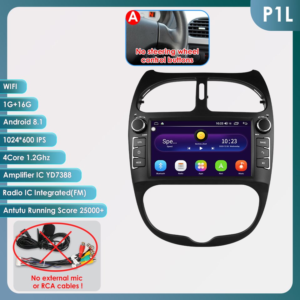 

Для PEUGEOT 206 2000-2008 Автомобильное радио android 12 мультимедийный видеоплеер 7862 беспроводной Carplay GPS-навигация Стерео аудио 4G WIFI