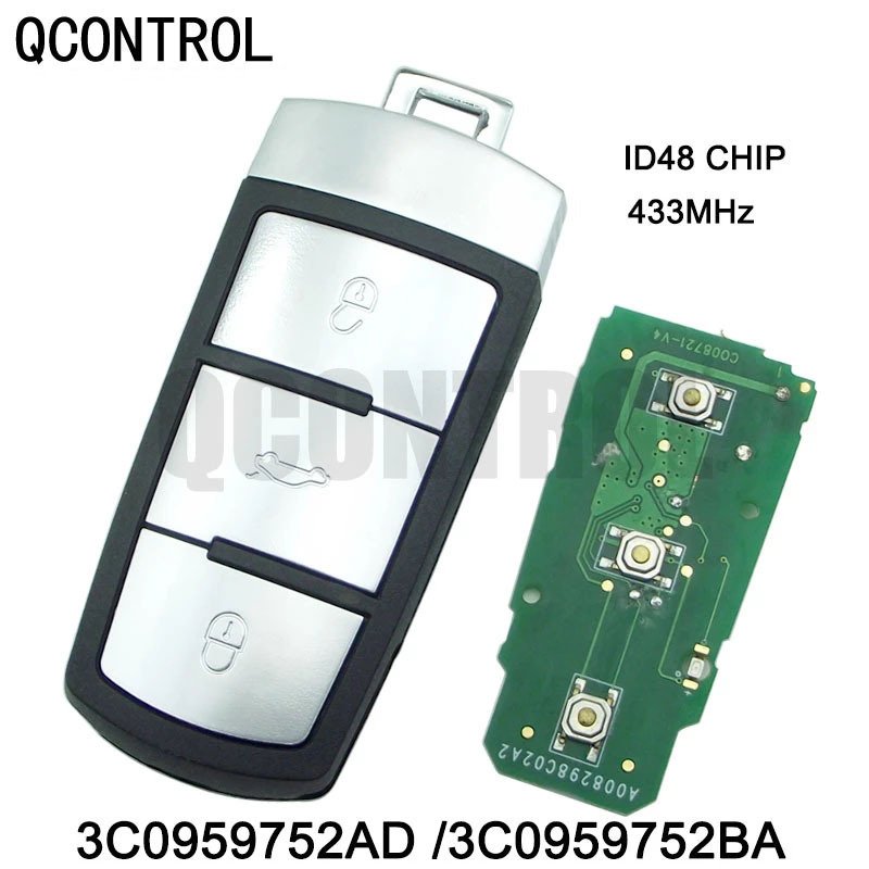 

QCONTROL 3-кнопочный откидной смарт-автомобильный дистанционный брелок с чипом ID48 3C 0959752 BA 433MHZ ID48 для VW Passat B6 3C B7 Magotan CC