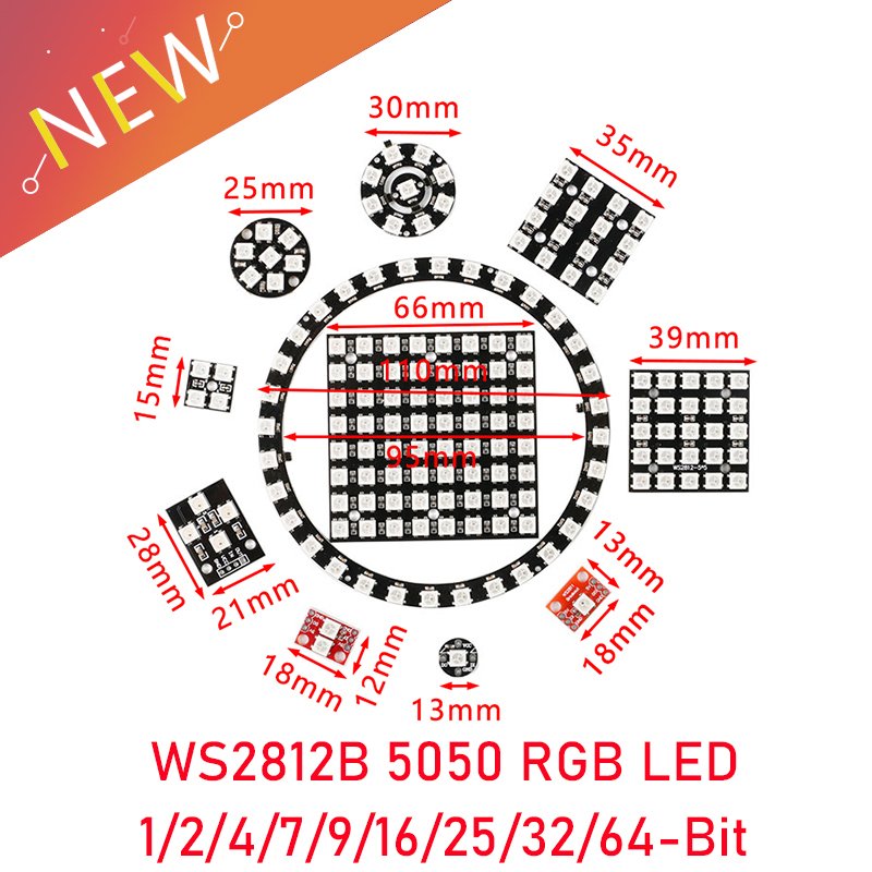 

1/2/4/7/9/16/25/32/64-бит WS2812B WS2812 5050 RGB светодиодная круглая макетная плата полноцветный модуль лампы привода электронные блоки