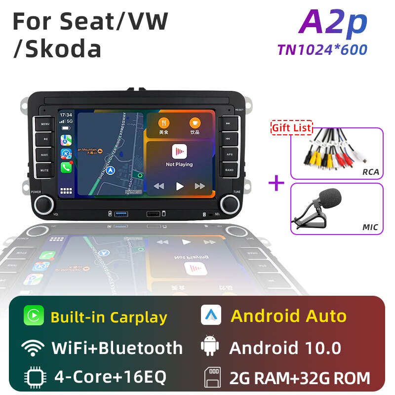 

Автомагнитола JUNDOF, мультимедийный плеер на Android, с GPS, 4G, Wi-Fi, DSP, Carplay, для VW/Volkswagen, Skoda Octavia, Golf 5, 6, Touran, Passat B6, Polo, Jetta, типоразмер 2 Din
