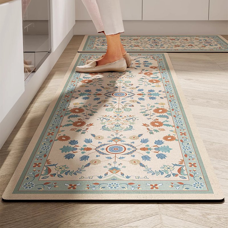 

Kitchen Carpet Anti-slip Oil-proof Dirt-resistant Rug PVC Leather Waterproof Floor Mats Long Size Flower Home Decoration Mat 양탄자