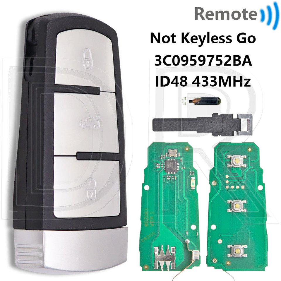 

Отличный 433 МГц 3C0959752BA ID48 Half Smart/ ID46 Keyless Go 3C0959752BG Автомобильный дистанционный ключ для VW Volkswgen Magotan Passat B6 B7 CC 3C