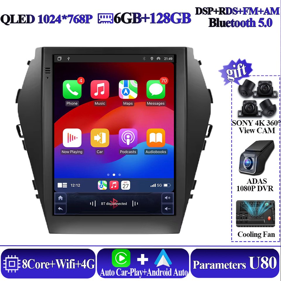 

Android14 9,7 ''Автомагнитола для Hyundai Santafe 2013-2017 IX45 2013-2017 мультимедийный плеер в стиле Tesla для Carplay, автомобильная навигация