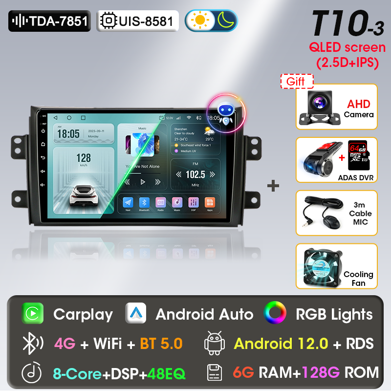 

Мультимедийный Плеер Carplay Android Auto Для Suzuki SX4 2006-2013 Fiat Sedici 2005-2014, Стерео Аудионавигация С Двойным DIN