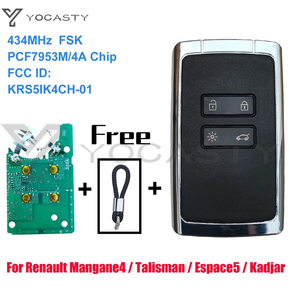 

Умный ключ yocпластика, без ключа, 434 МГц, чип PCF7953M 4A для 2016 2017 2018 2019 Renault Megane 4 Talisman Espace 5 Kadjar