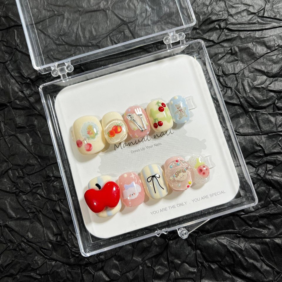 

Sanrio Hello Kittys Cinnamoroll, милый мультяшный короткий круглый пресс на ногтях, чистая ручная работа, бантик, кошачий медведь, съемный ноготь для девочек