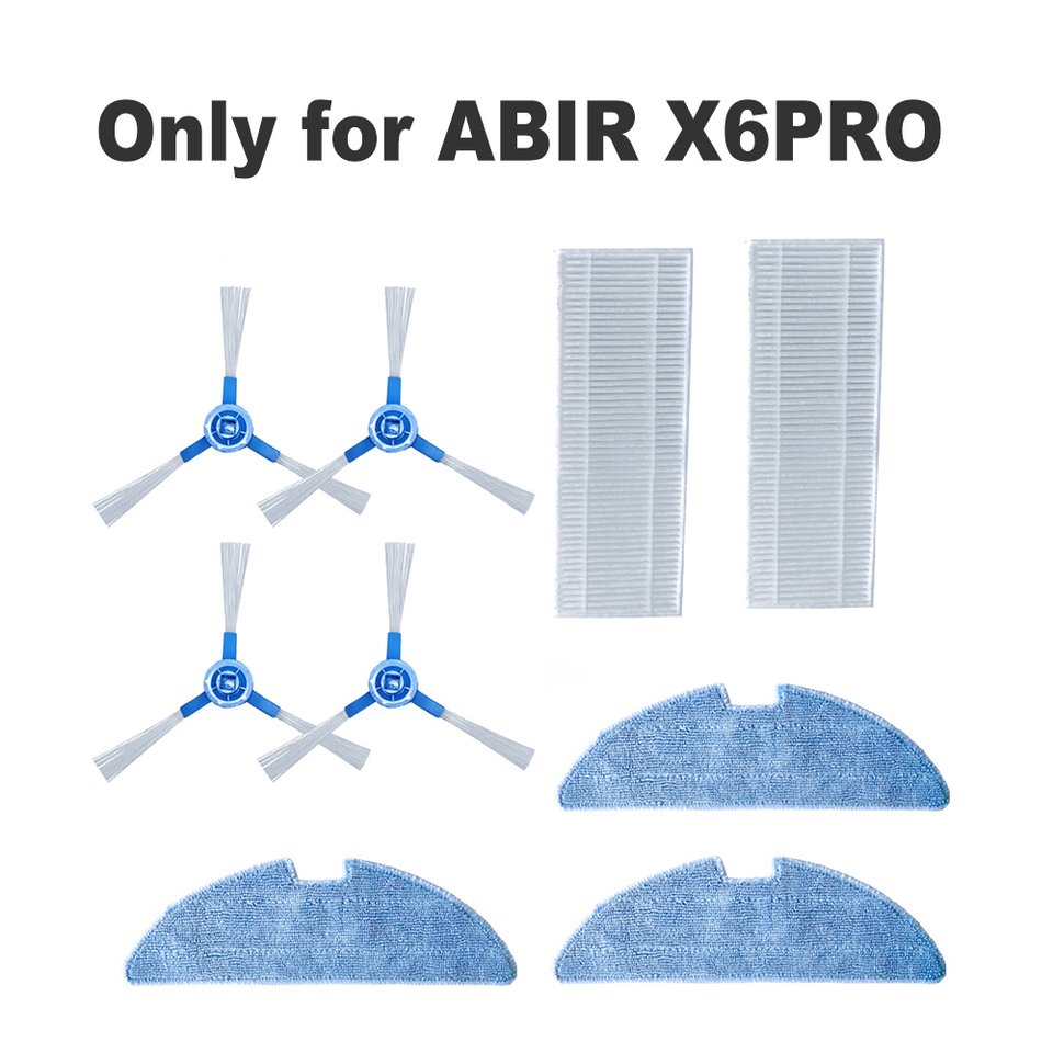 

Запасные части для ABIRX6PRO, включает боковую щетку 4 шт., фильтры HEPA 2 шт., швабра 3 шт.