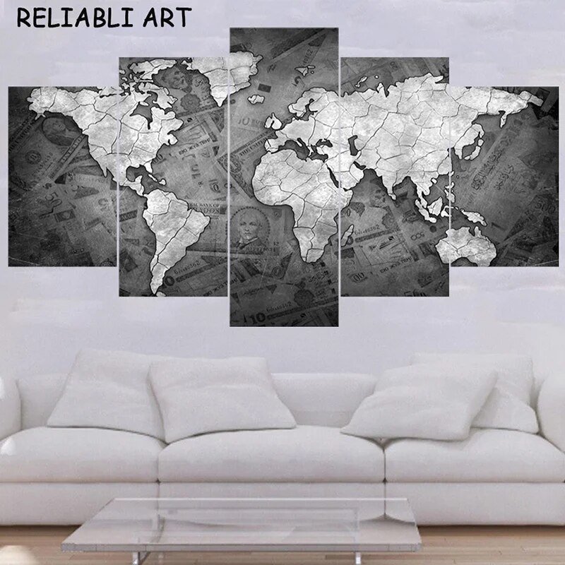 

Абстрактная карта мира, набор из 5 панелей, RELIABLI ART