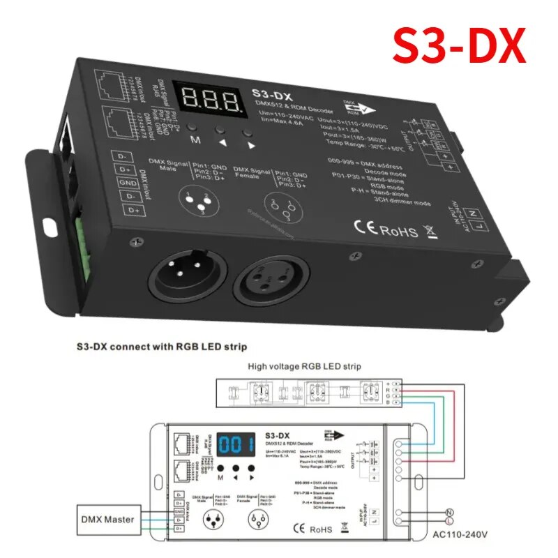 

RGB контроллер SAGE LU MEI DMX512 3 канала 220В