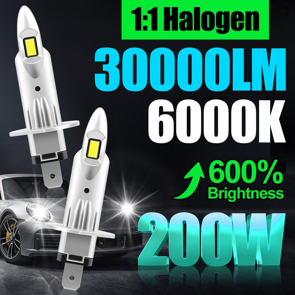 

2 светодиодные фары H1 30000LM 6000K 200W CSP 3570 Автоматические лампы дальнего и ближнего света 1: 1 безвентиляторный мини 12V H7 H4 H11 9005 9006 + 600% яркий