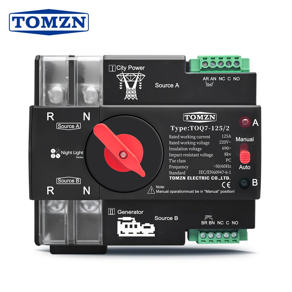

TOMZN TOQ7 мини автоматический переключатель 220В 230В 2P 63A