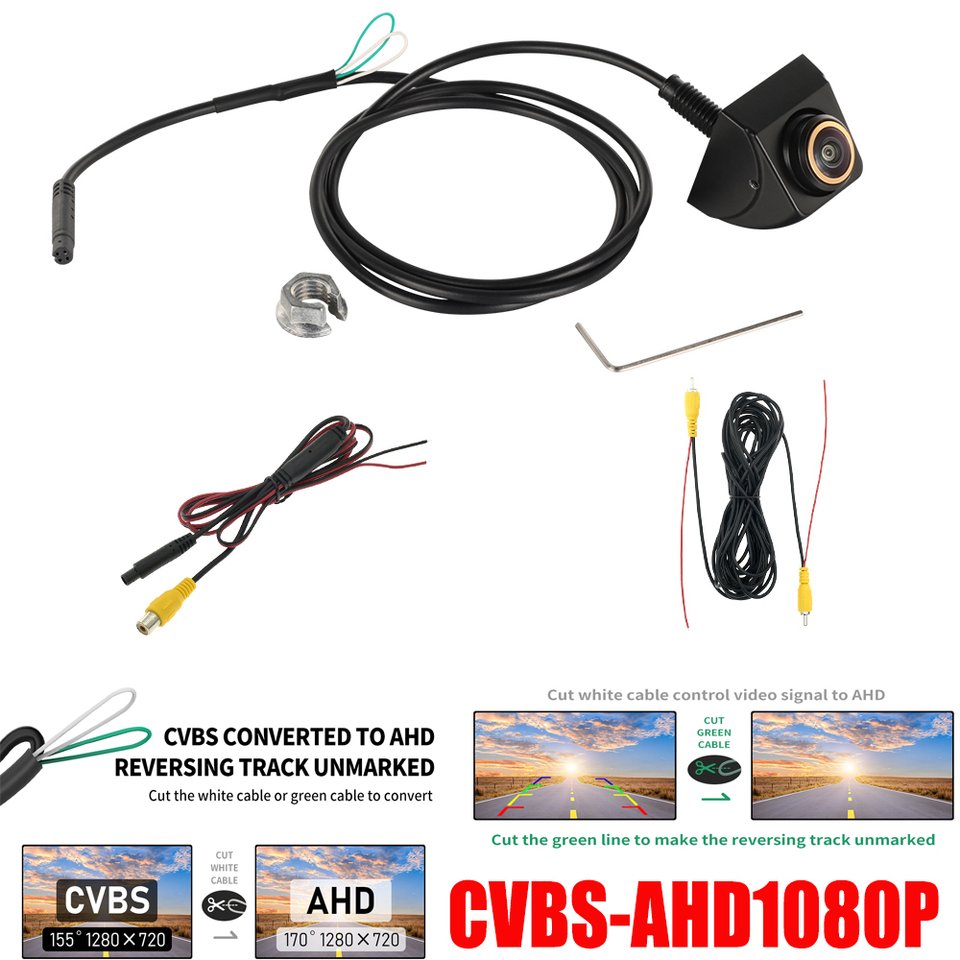 

Золотая парковочная камера заднего вида «рыбий глаз» AHD или CVBS 1080P Full HD 170 ° Широкоугольная резервная автомобильная камера заднего вида ночного видения