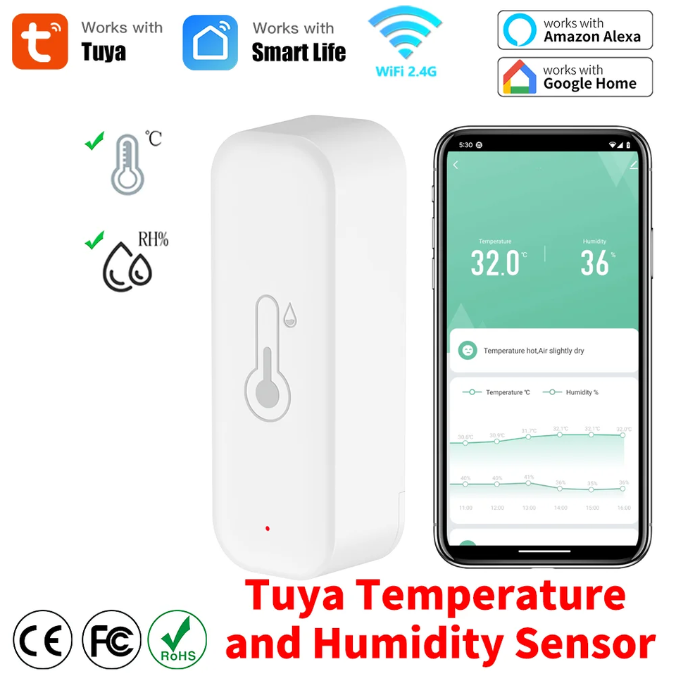 

Термометр и гигрометр Tuya для умного дома, Wi-Fi прибор для измерения температуры и влажности, работает с Alexa Google Home