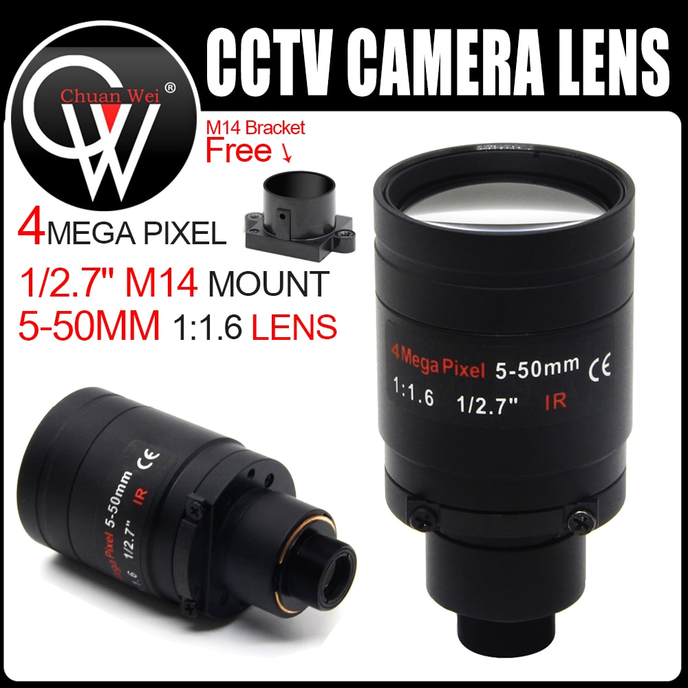 

4-мегапиксельный варифокальный объектив 5-50 мм M14 D14 Mount CCTV, дальнее расстояние, 1/2, 7-дюймовый ручной фокус и зум для HD IP/AHD камеры