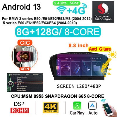 

Автомобильный радиоприемник, 2 DIN, Android 13, Bluetooth, для BMW 5, E60, E61, E63, E64, E90, E91, Qualcomm, Snapdragon