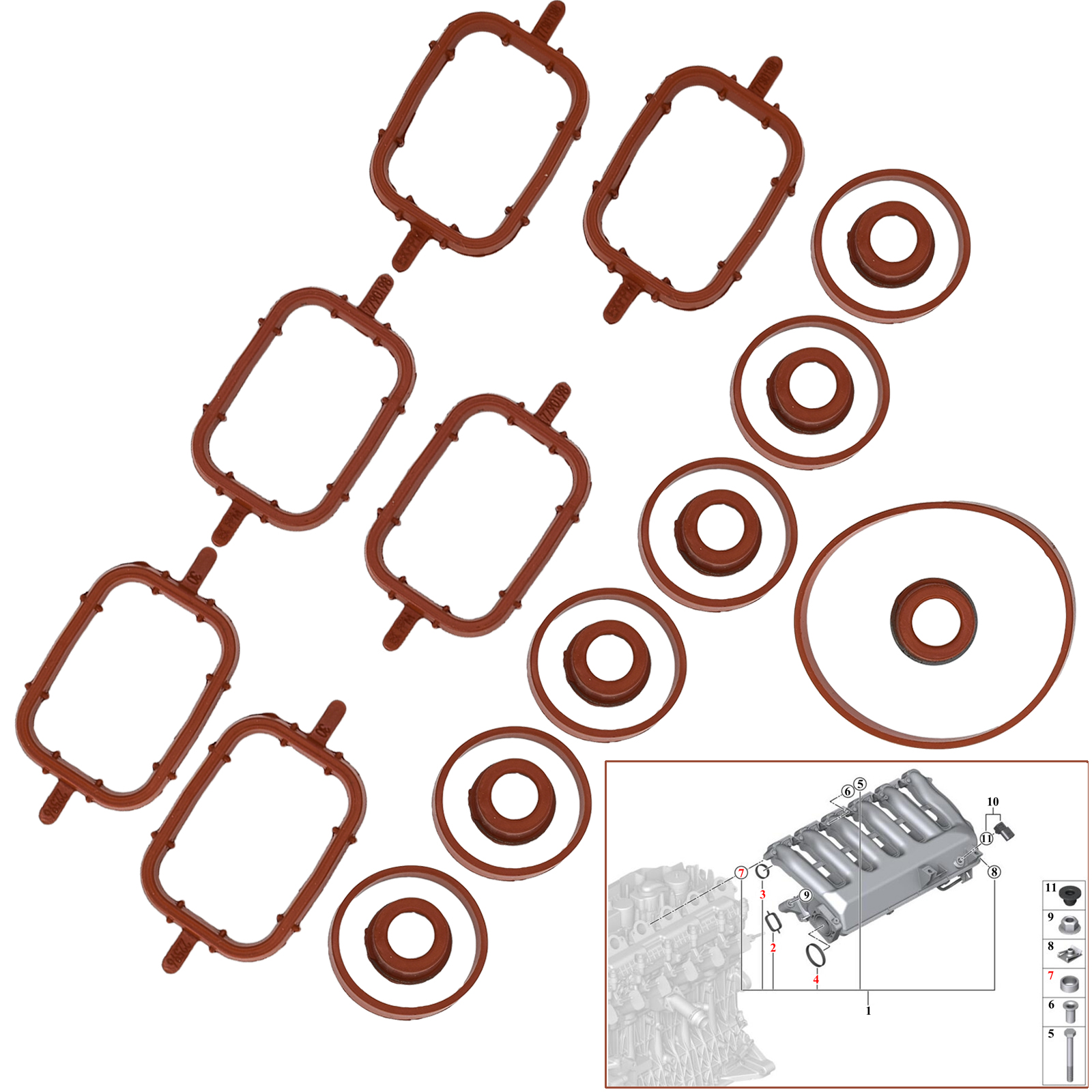 

Комплект Уплотнений впускного коллектора для BMW X3 X5 Series M57 M57N E39 E46 E90 E83 E53 E70 E71 3.0d, 20 шт.